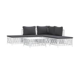 Set mobilier de grădină, 6 piese, cu perne, alb, oțel