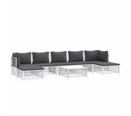 Set mobilier de grădină, 8 piese, cu perne, alb, oțel