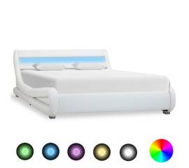Cadru de pat cu led, alb, 140 x 200 cm, piele artificială