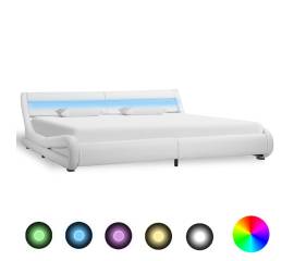 Cadru de pat cu led, alb, 180 x 200 cm, piele ecologică