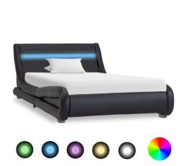 Cadru de pat cu led, negru, 90 x 200 cm, piele ecologică