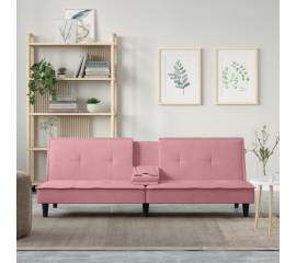 Canapea extensibilă cu suporturi de pahare, roz, catifea