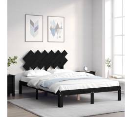 Cadru de pat cu tăblie, negru, lemn masiv, dublu 4ft6
