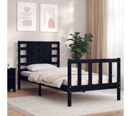Cadru de pat cu tăblie, negru, 100x200 cm, lemn masiv