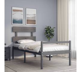 Cadru de pat cu tăblie, gri, 100x200 cm, lemn masiv