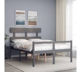 Cadru de pat cu tăblie, gri, lemn masiv, dublu 4ft6