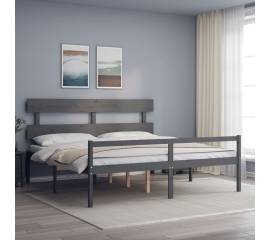 Cadru de pat cu tăblie 6ft super king, gri, lemn masiv