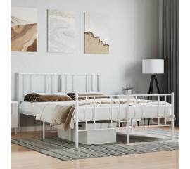 Cadru de pat metalic cu tăblie, alb, 140x200 cm