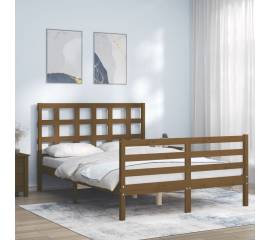 Cadru de pat cu tăblie 4ft, dublu mic, maro miere, lemn masiv