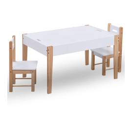 Set masă cu scaune pentru copii cu tablă, 3 piese, negru și alb