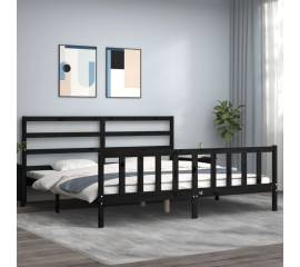 Cadru de pat cu tăblie, negru, 180x200 cm, lemn masiv