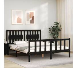 Cadru de pat cu tăblie, negru, lemn masiv, king size 5ft