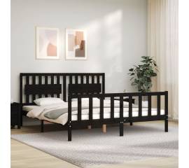 Cadru de pat cu tăblie 6ft super king size, negru, lemn masiv