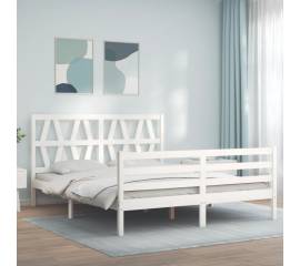 Cadru de pat cu tăblie, alb, lemn masiv, king size 5ft
