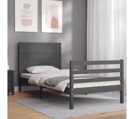 Cadru de pat cu tăblie, gri, 90x200 cm, lemn masiv