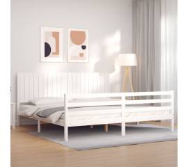 Cadru pat cu tăblie 200x200 cm, alb, lemn masiv