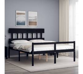 Cadru de pat cu tăblie, negru, lemn masiv, 5ft king