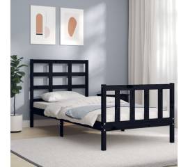 Cadru de pat cu tăblie 2ft6 small single, negru, lemn masiv