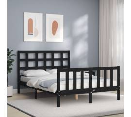 Cadru de pat cu tăblie 4ft, dublu mic, negru, lemn masiv