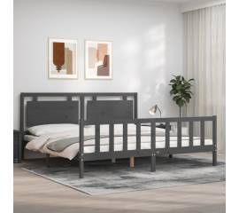 Cadru pat cu tăblie 200x200 cm, gri, lemn masiv