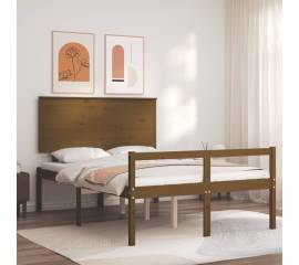 Cadru de pat cu tăblie, maro miere, lemn masiv, dublu 4ft6