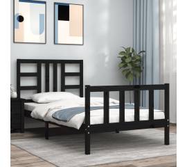 Cadru de pat cu tăblie, negru, 100x200 cm, lemn masiv