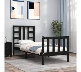 Cadru de pat cu tăblie 2ft6 small single, negru, lemn masiv