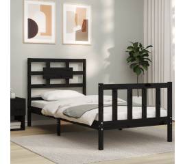 Cadru de pat cu tăblie 3ft, single, negru, lemn masiv