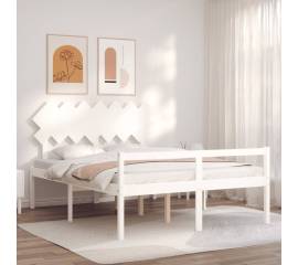 Cadru de pat cu tăblie, alb, lemn masiv, 5ft king