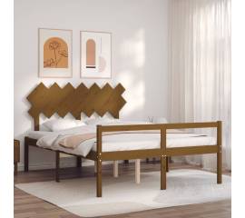 Cadru de pat cu tăblie, maro miere, lemn masiv, 5ft king
