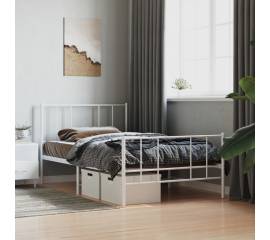 Cadru de pat metalic cu tăblie de cap/picioare, alb, 100x200 cm
