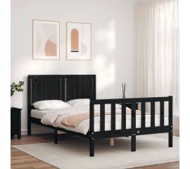 Cadru de pat cu tăblie 4ft, dublu mic, negru, lemn masiv