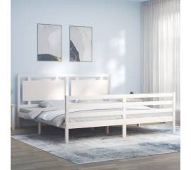 Cadru de pat cu tăblie 6ft super king, alb, lemn masiv