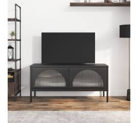 Dulap tv, negru, 105x35x50 cm, sticlă și oțel