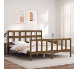 Cadru de pat cu tăblie, maro miere, lemn masiv, king size 5ft