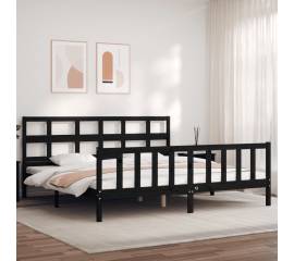 Cadru de pat cu tăblie 6ft super king, negru, lemn masiv
