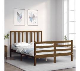 Cadru de pat cu tăblie 4ft, dublu mic, maro miere, lemn masiv