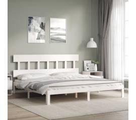 Cadru de pat cu tăblie 6ft super king, alb, lemn masiv