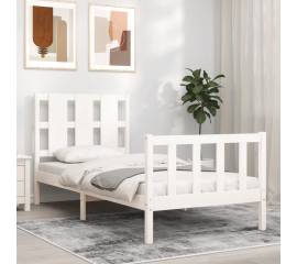 Cadru de pat cu tăblie, alb, 90x200 cm, lemn masiv