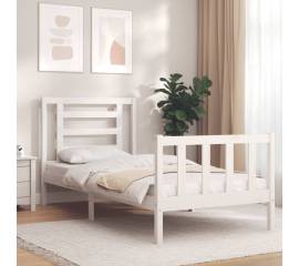 Cadru de pat cu tăblie 3ft, single, alb, lemn masiv