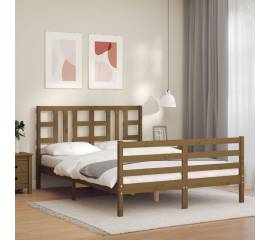Cadru de pat cu tăblie, maro miere, lemn masiv, king size 5ft