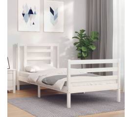 Cadru de pat cu tăblie, alb, 90x200 cm, lemn masiv