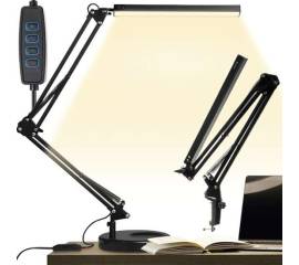 Lampa de birou 2 in 1, cu prindere masa, brat flexibil, 3 culori lumina, 10 niveluri, usb, negru, 3x37 cm, izoxis
