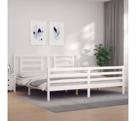 Cadru de pat cu tăblie super king size, alb, lemn masiv