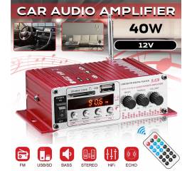 MINI amplificator auto, stereo, 12V, 40 W, radio FM, citire USB sau card SD, cu telecomanda