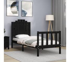 Cadru de pat cu tăblie small single, negru, lemn masiv