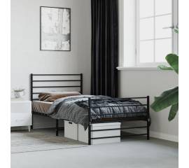 Cadru pat metalic cu tăblii de cap/picioare, negru, 75x190 cm