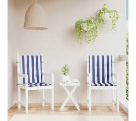 Perne de scaun spătar jos, 2 buc. dungi albastre&albe, textil