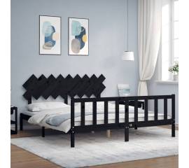 Cadru de pat cu tăblie super king size, negru, lemn masiv