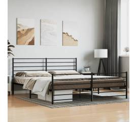Cadru pat metalic cu tăblie de cap/picioare, negru, 180x200 cm